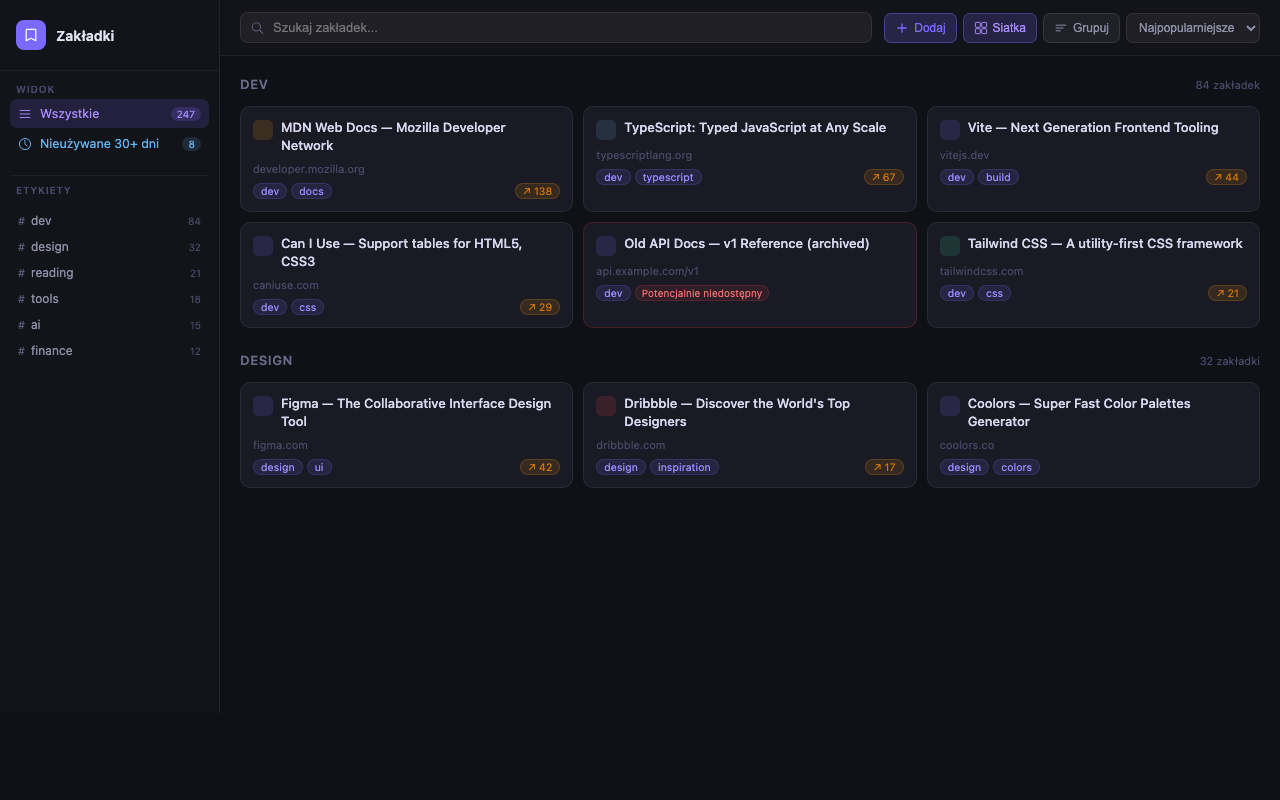 Full-page view — grid layout with tag sidebar