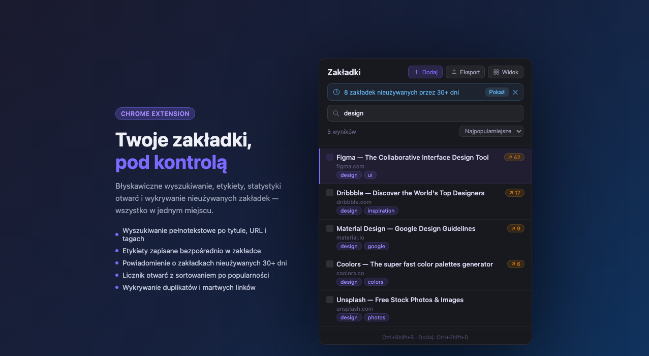 Popup view — search and bookmark list